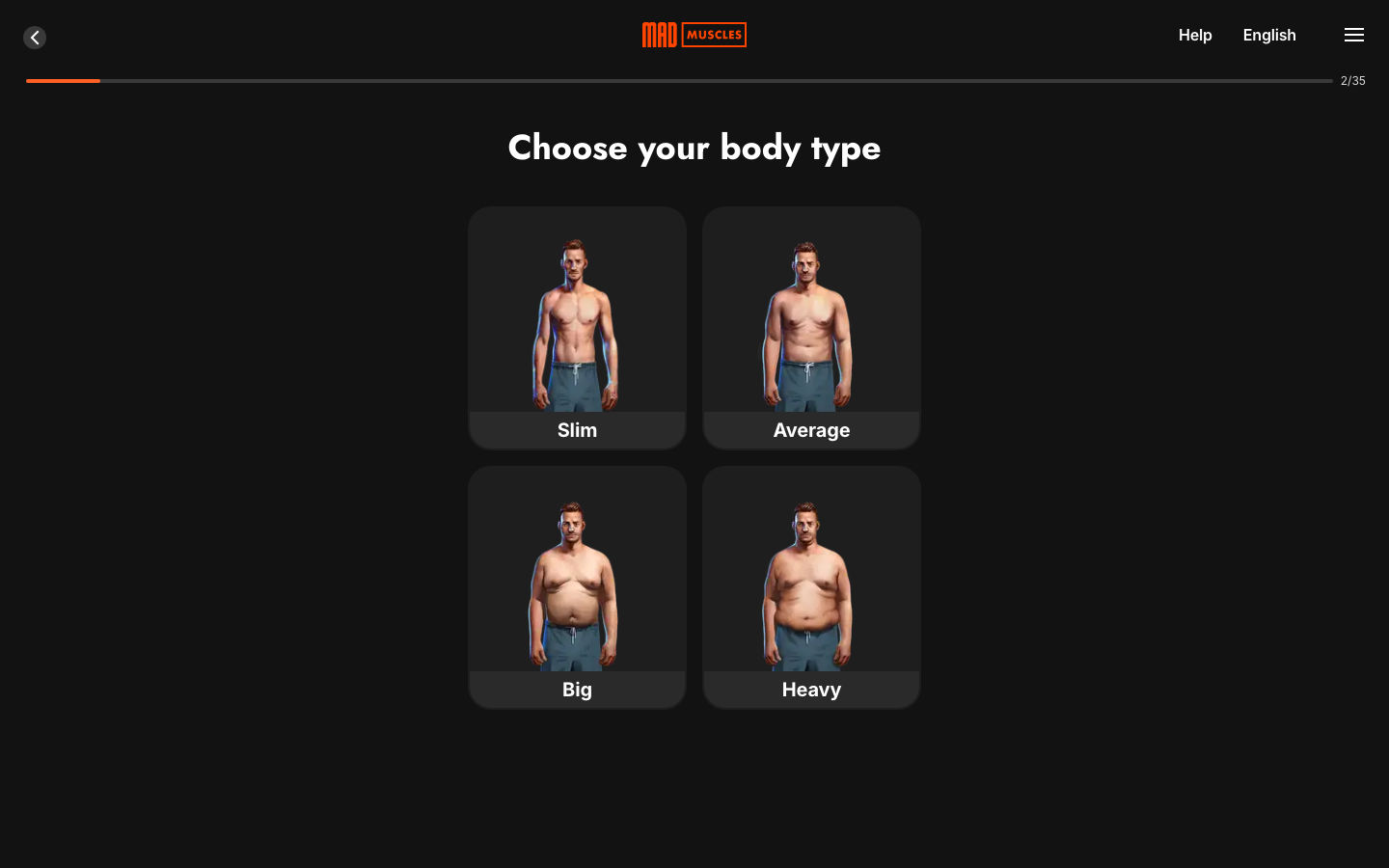 Screen 03: Choose your body type