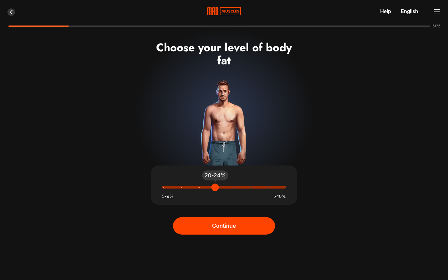 Screen 06: Choose your level of body fat