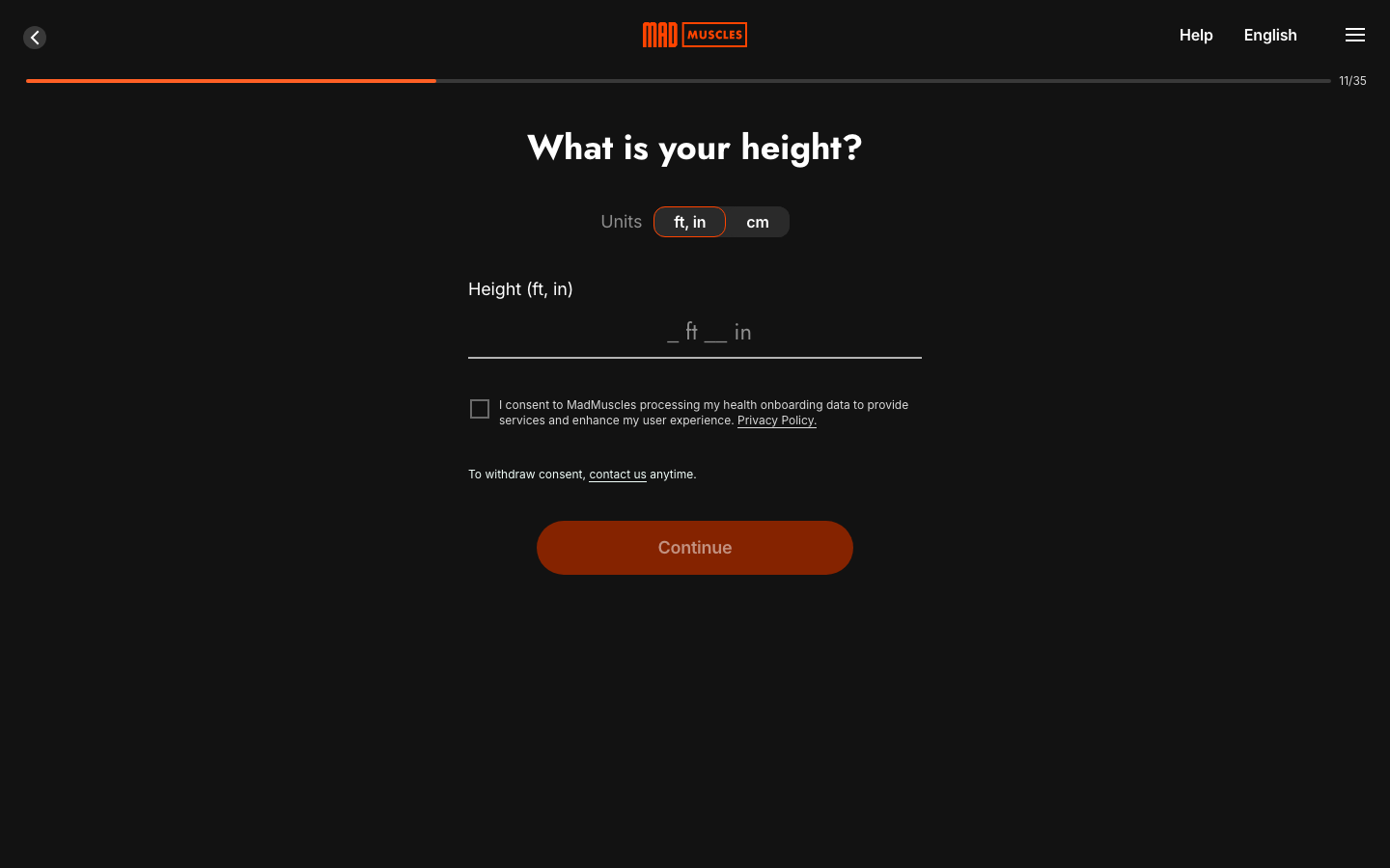 Screen 12: What is your height?