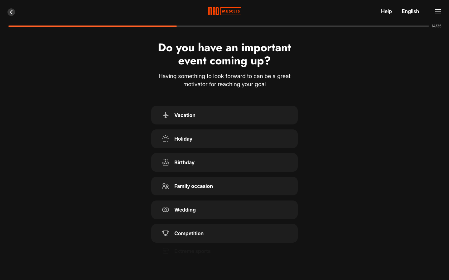 Screen 16: Do you have an important event coming up?