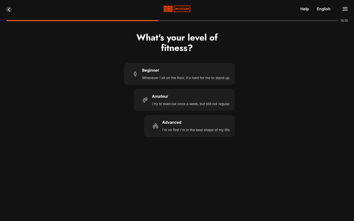 Screen 18: What's your level of fitness?
