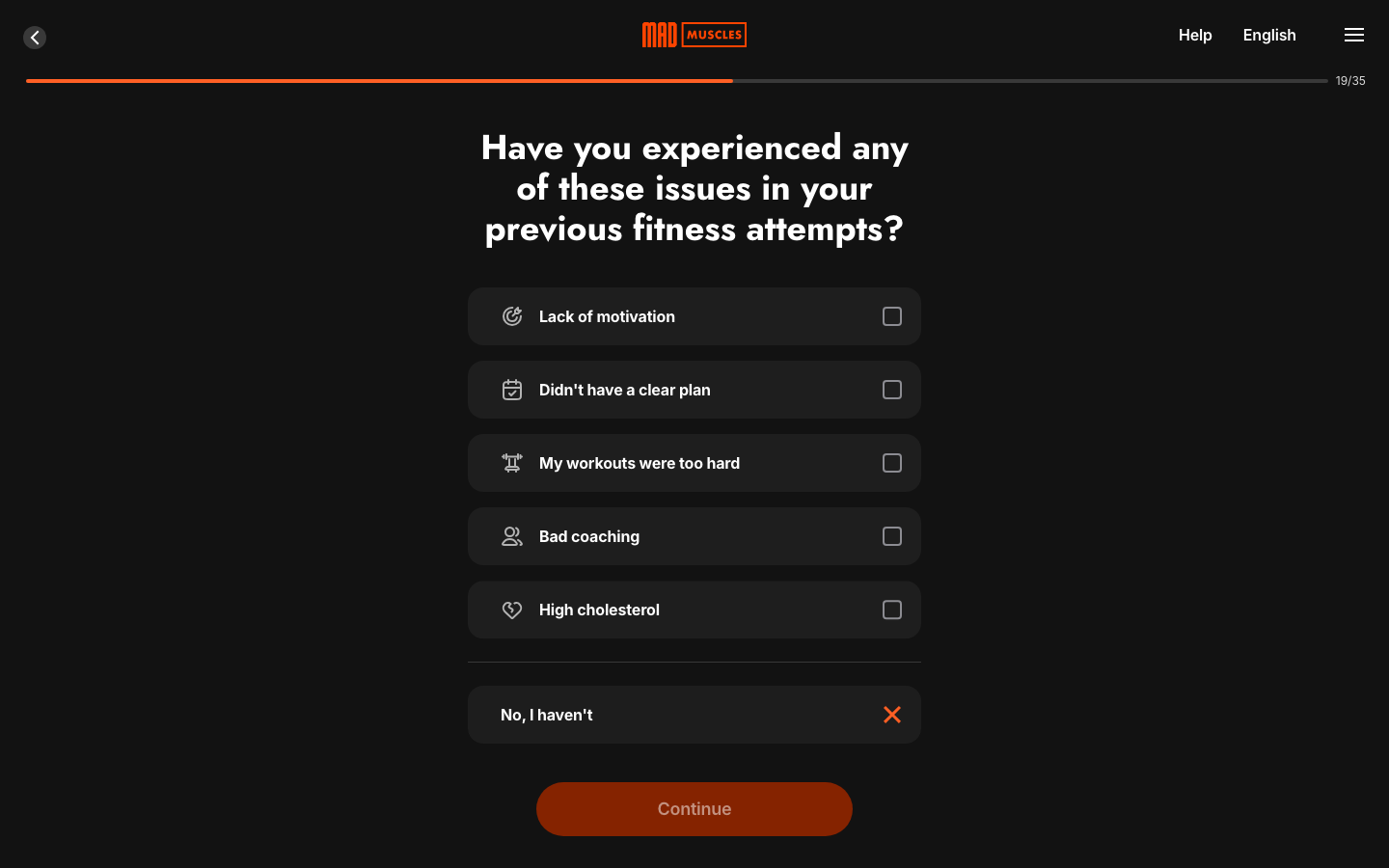 Screen 24: Have you experienced any of these issues in your previous fitness attempts?
