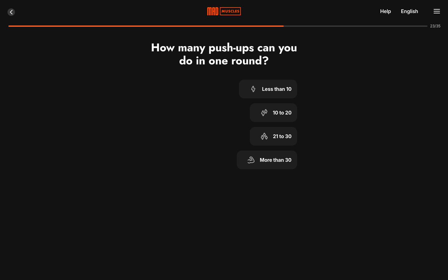 Screen 29: How many push-ups can you do in one round?