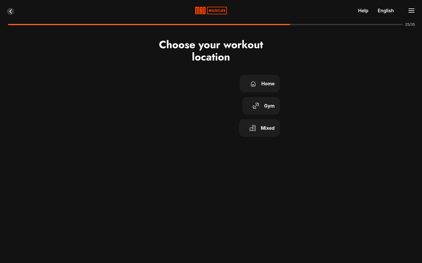 Screen 31: Choose your workout location