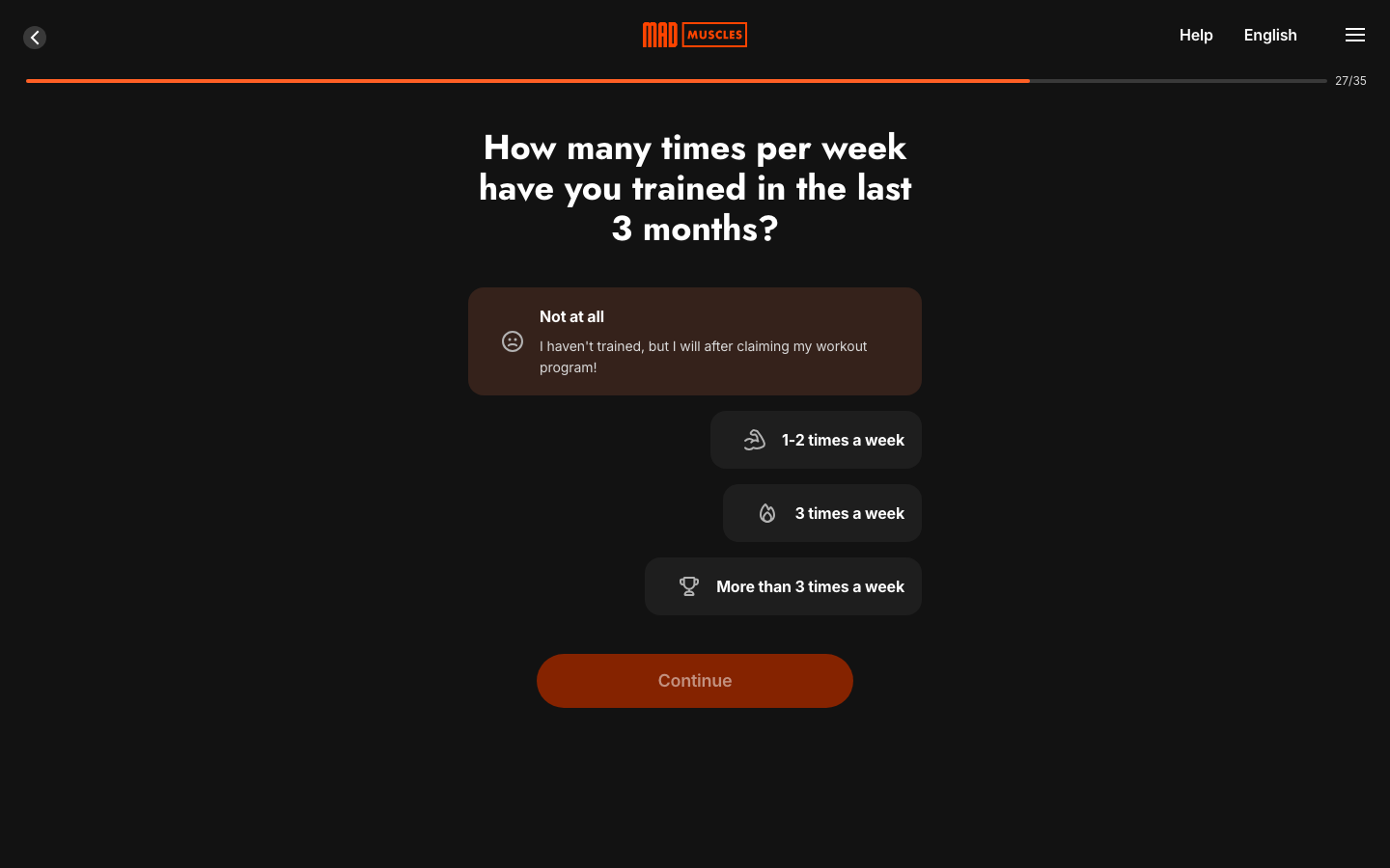 Screen 32: How many times per week have you trained in the last 3 months?