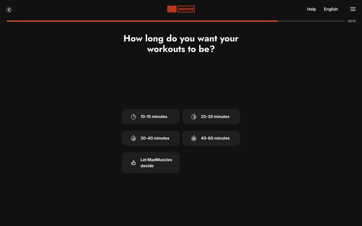 Screen 34: How long do you want your workouts to be?
