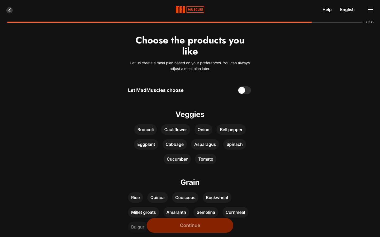 Screen 36: Choose the products you like