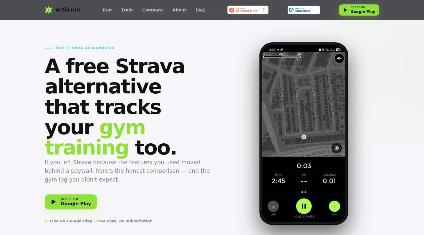activ.run — Hero + Comparison + FAQ