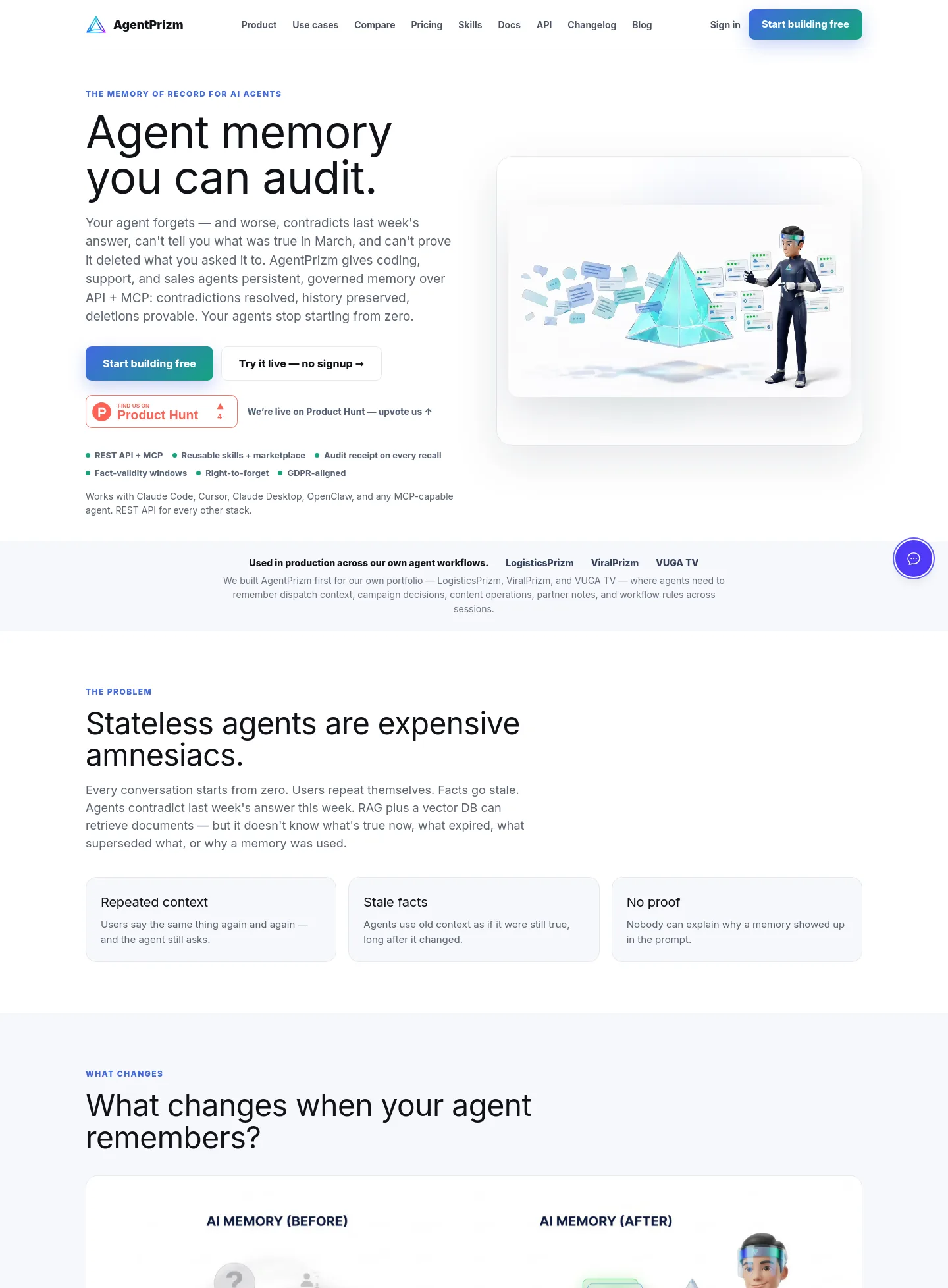 agentprizm.com — Hero + Comparison + FAQ