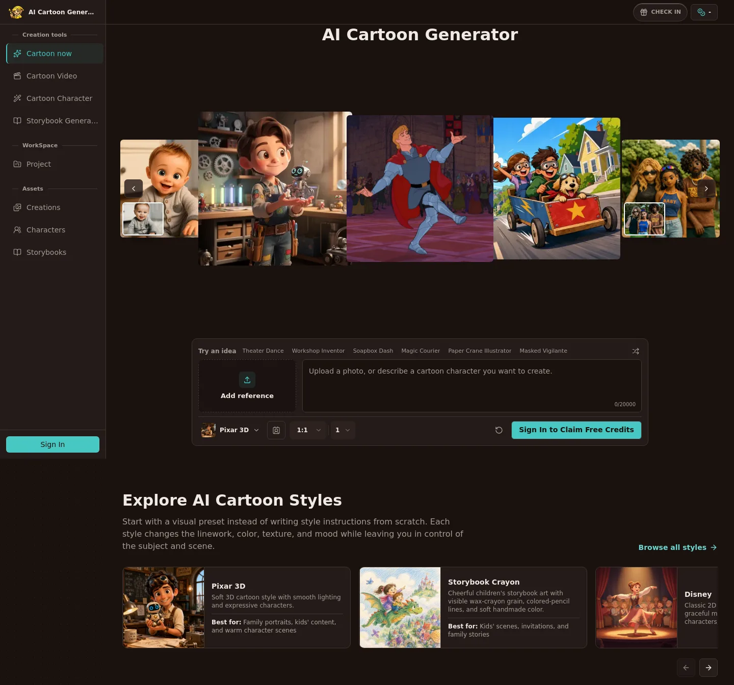 aicartoongenerator.io — Hero + Comparison + FAQ