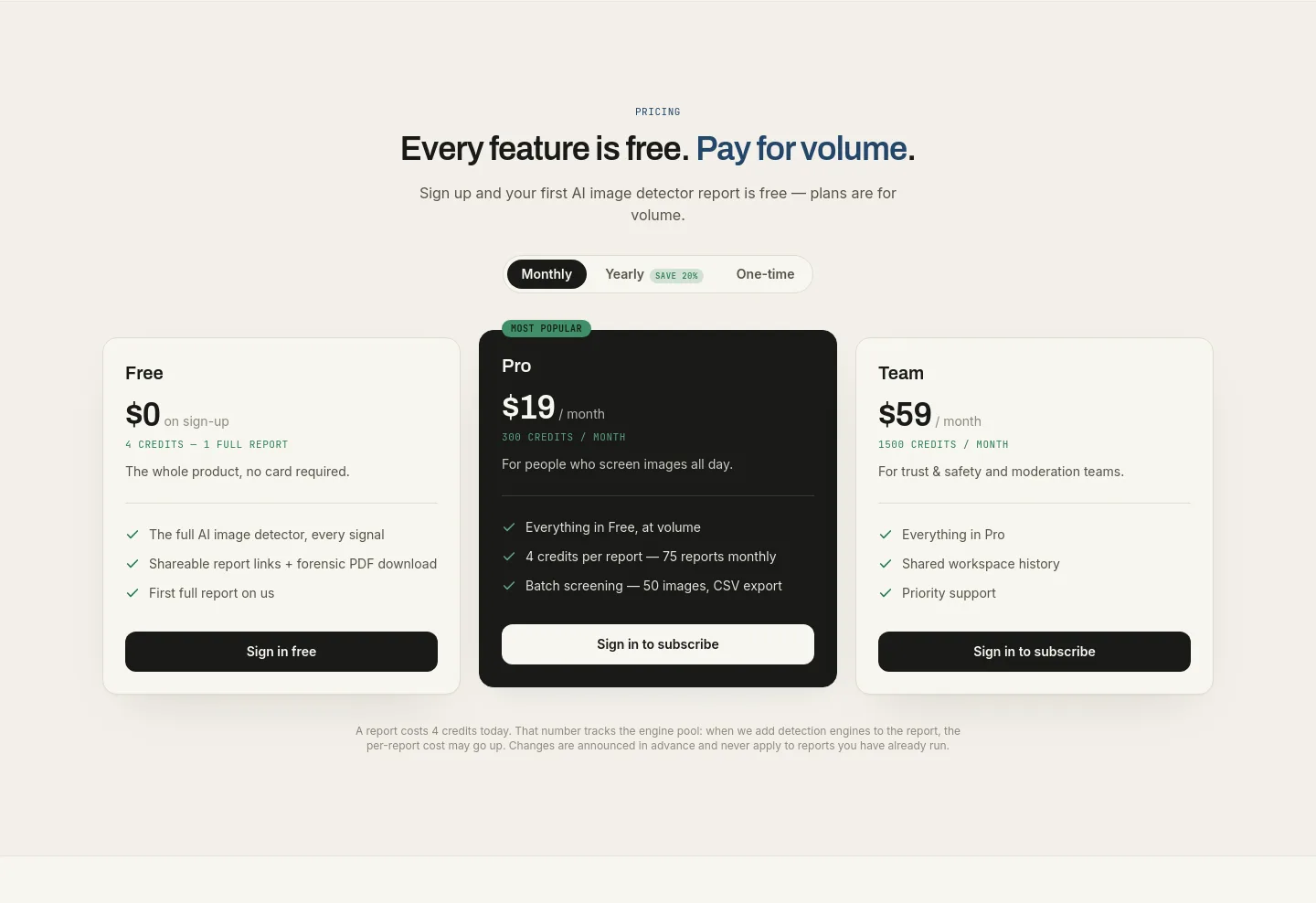 aiimagedetector.info — Pricing