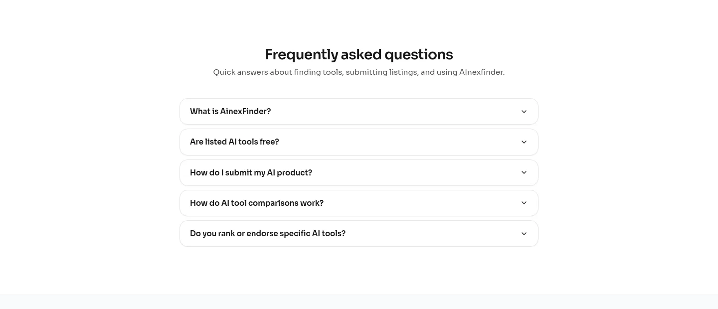 ainexfinder.com FAQ section