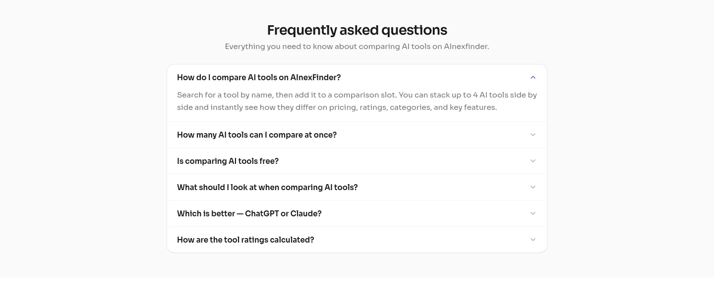 ainexfinder.com FAQ section