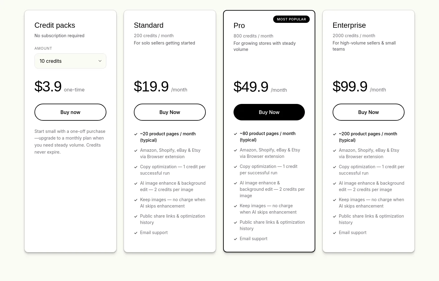 aiproductpageoptimization.com — Pricing
