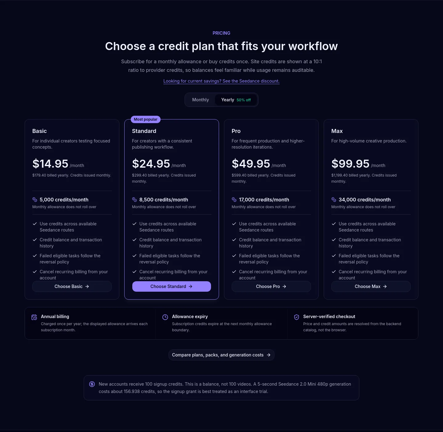 aiseedance25.app — Pricing