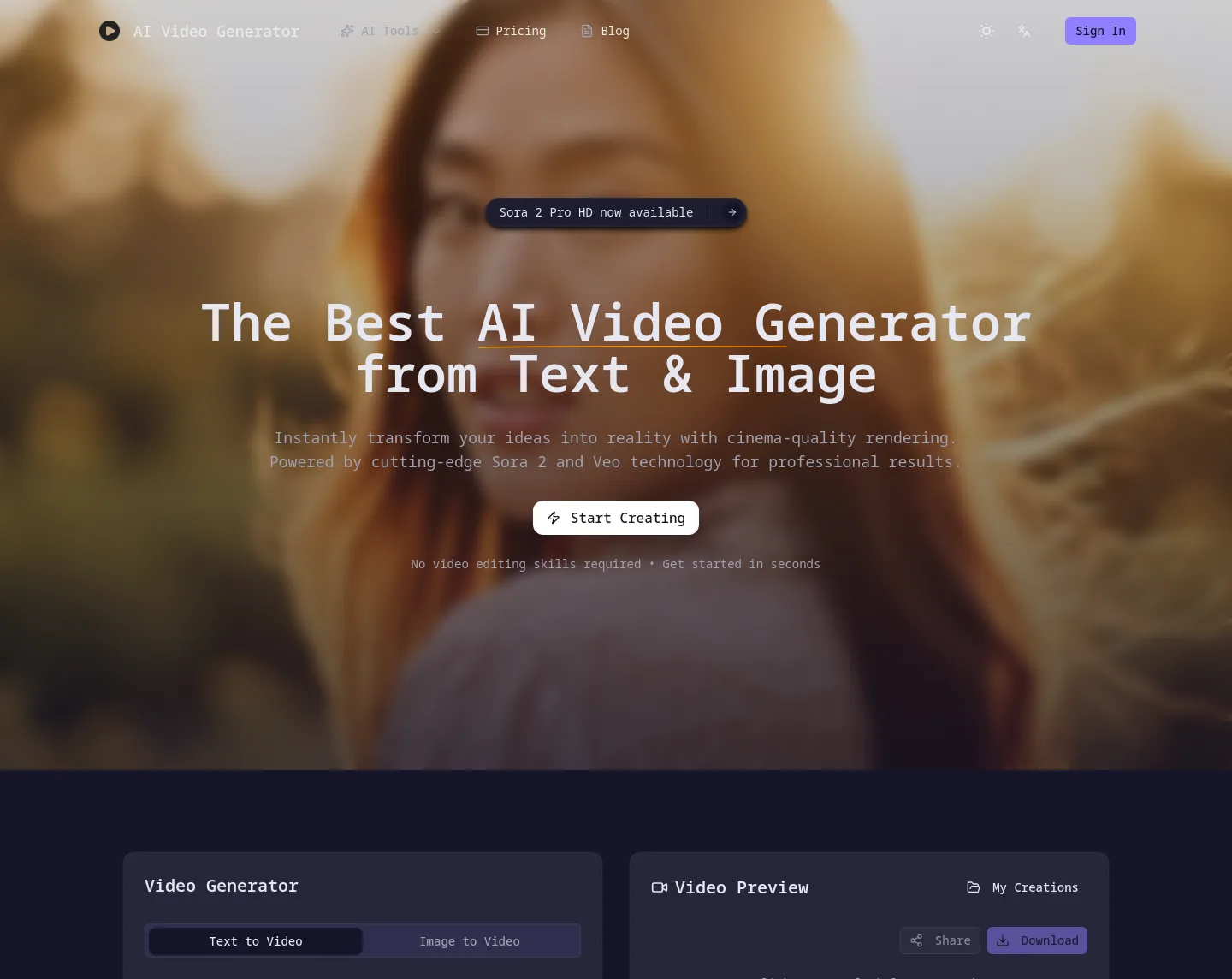 aivideogenerator.best — Hero