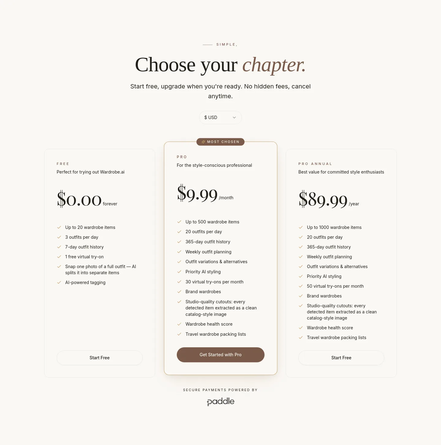 aiwardrobe.co — Pricing