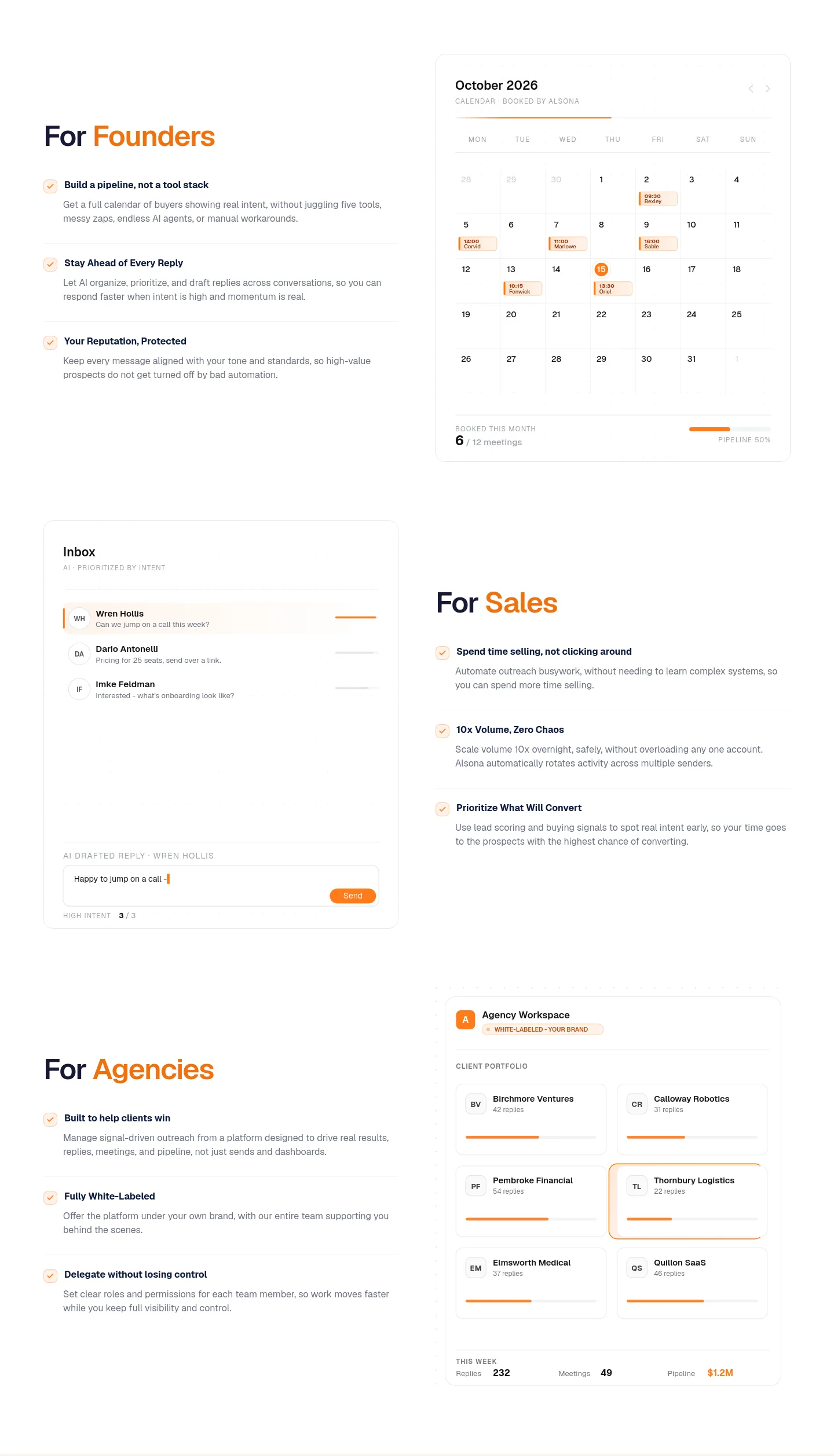 alsona.com Features section