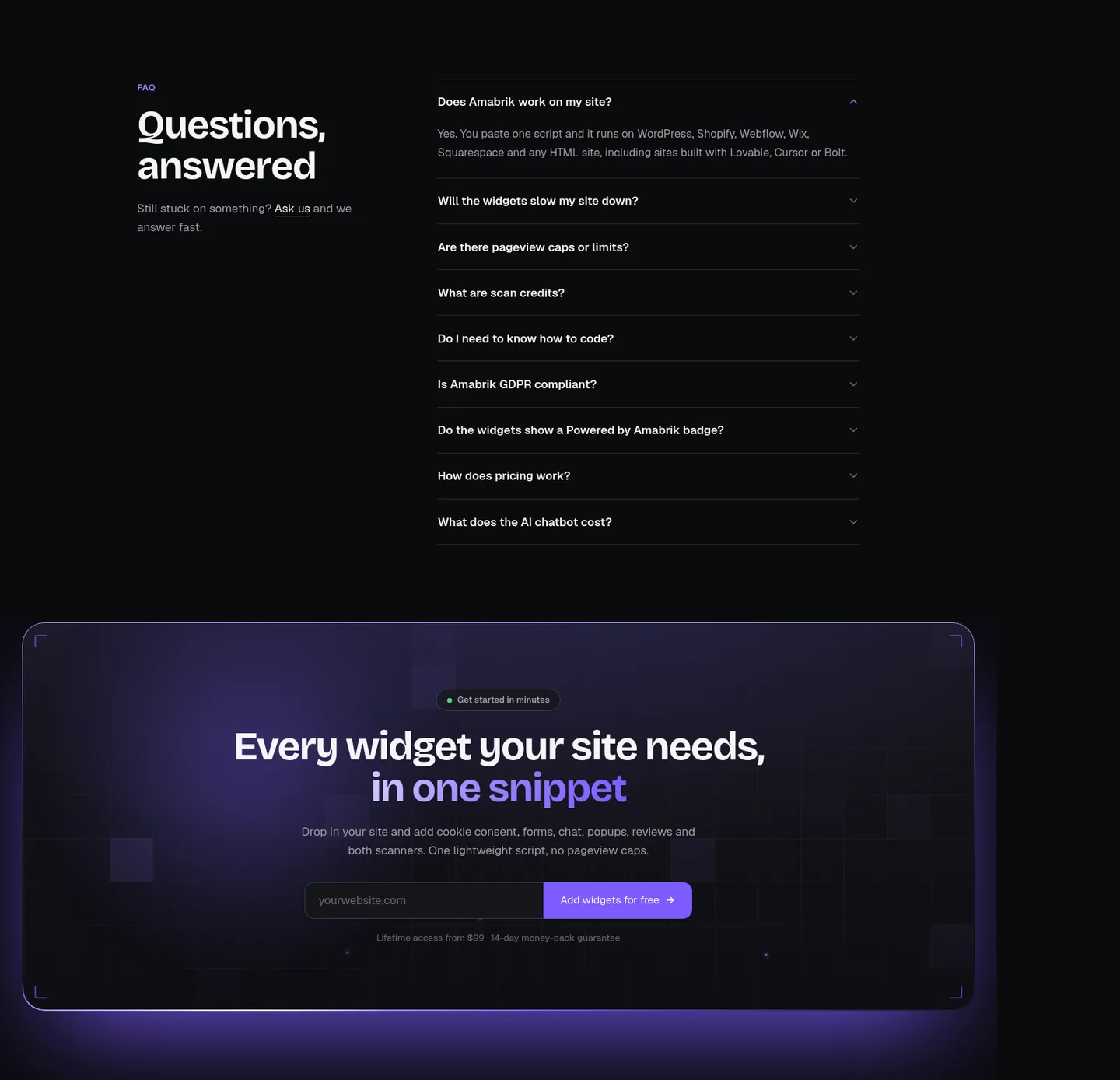 amabrik.com FAQ section