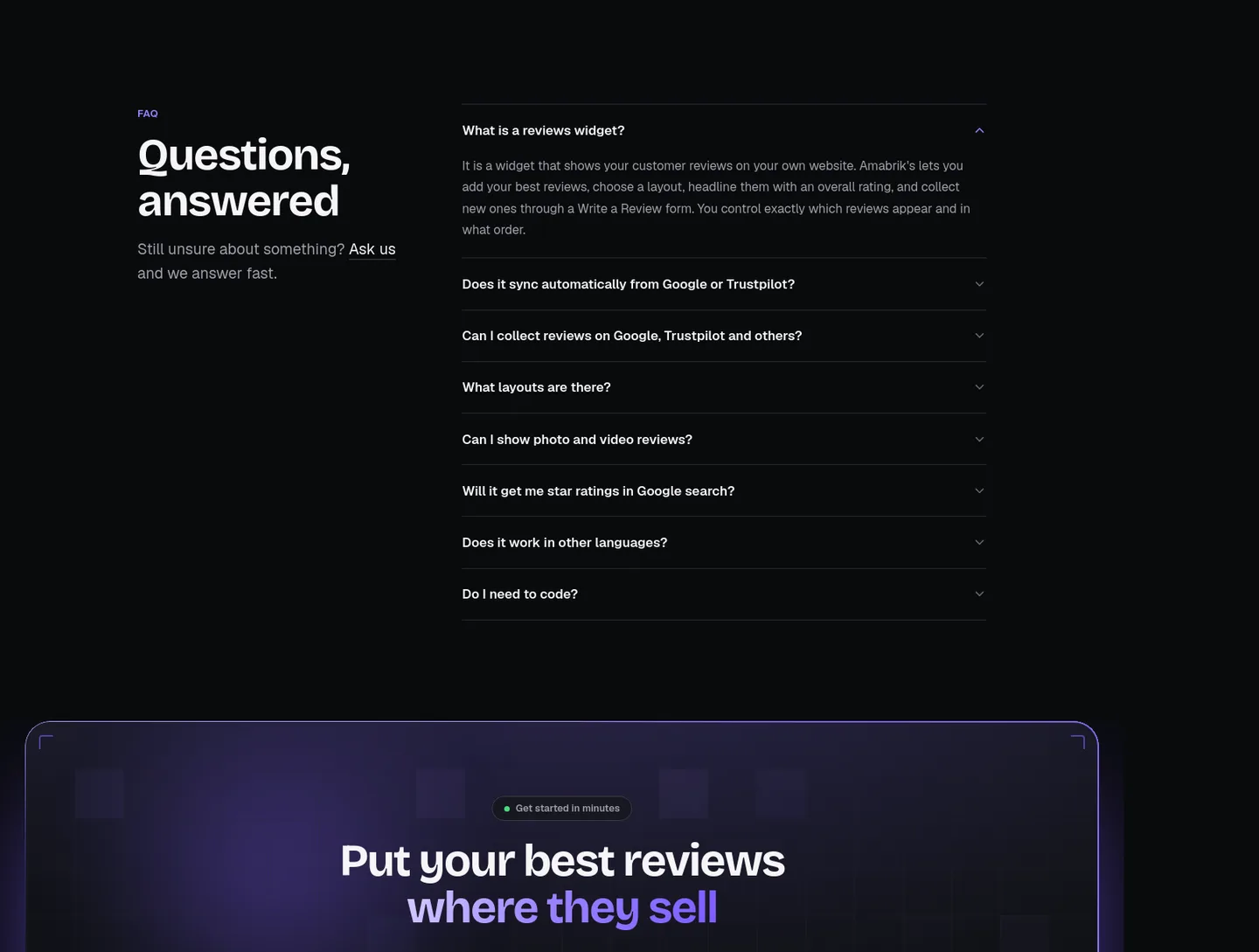 amabrik.com FAQ section
