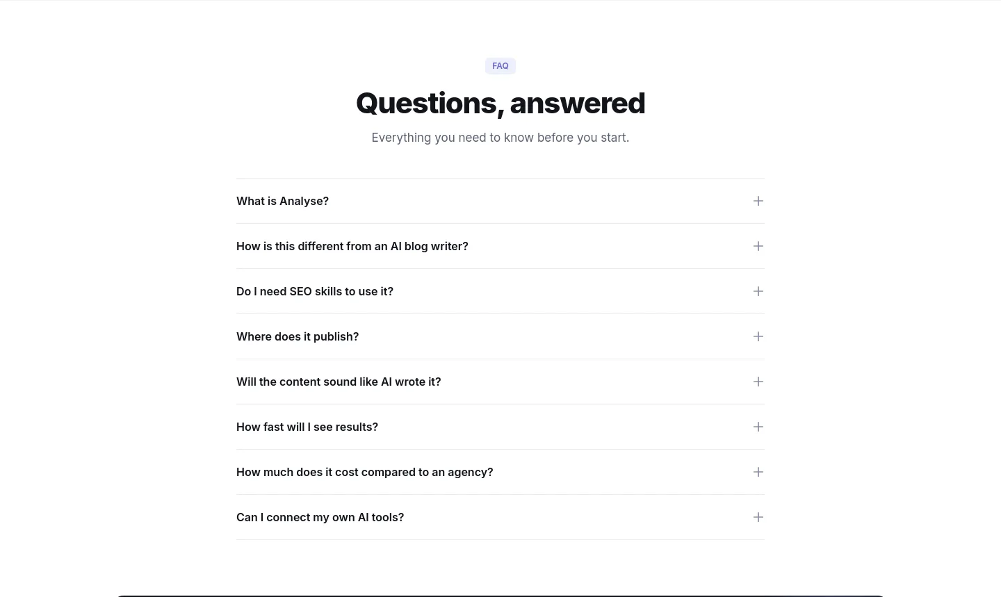 analyse.net — a real FAQ section