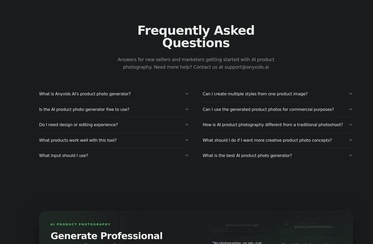 anyvids.ai FAQ section