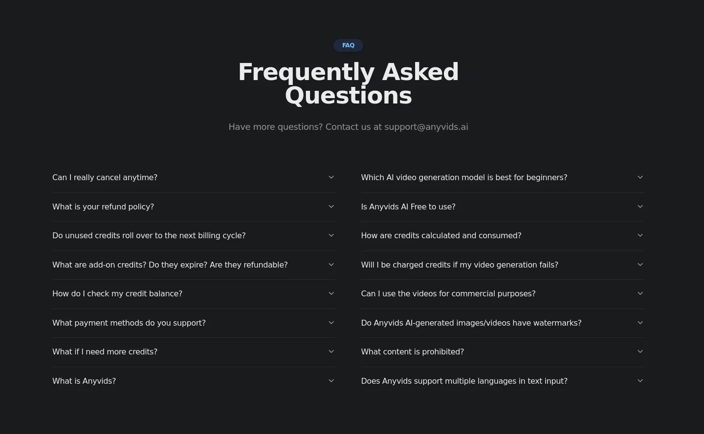 anyvids.ai FAQ section