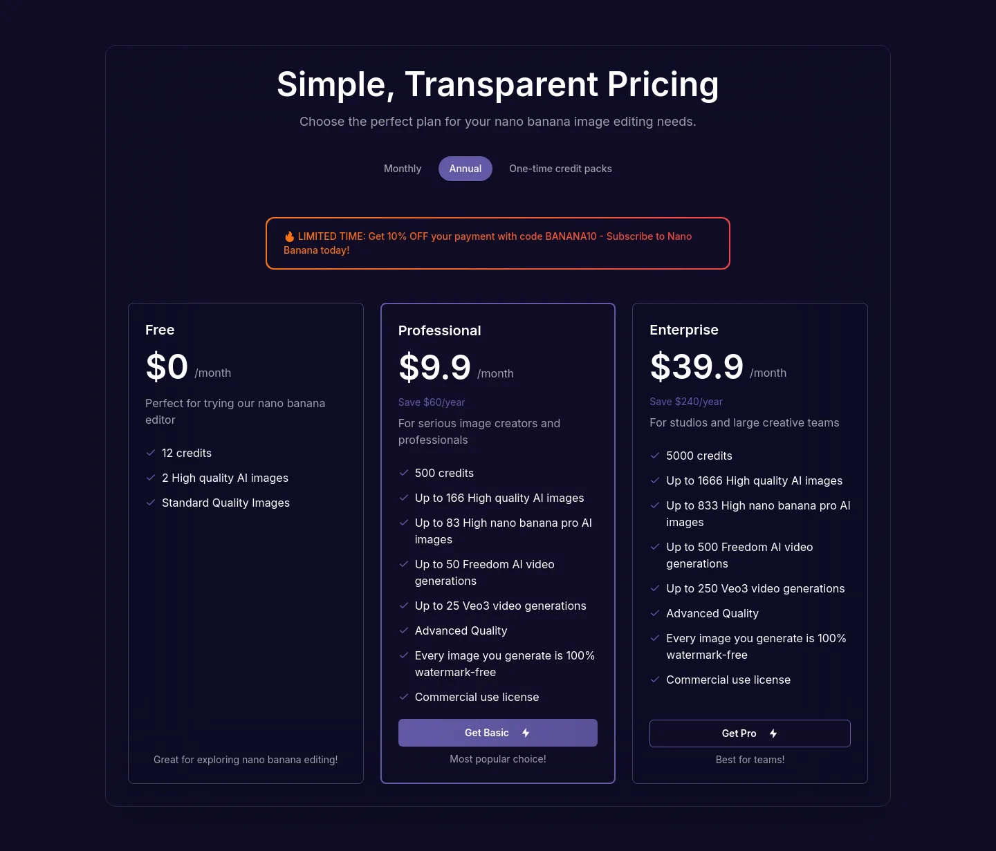 applebanana.pro — Pricing