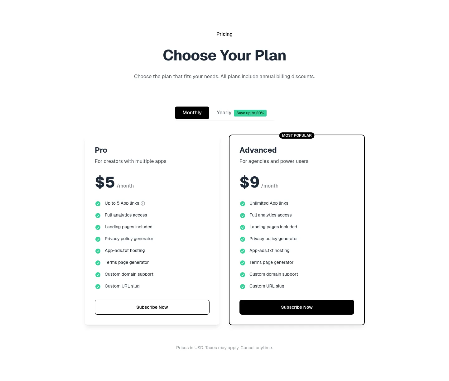 apppage.co — Pricing
