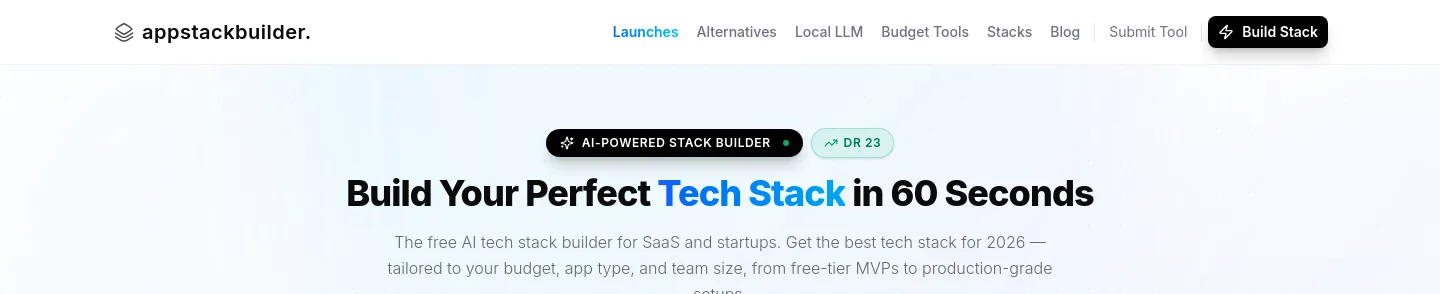 appstackbuilder.com — Hero + Pricing