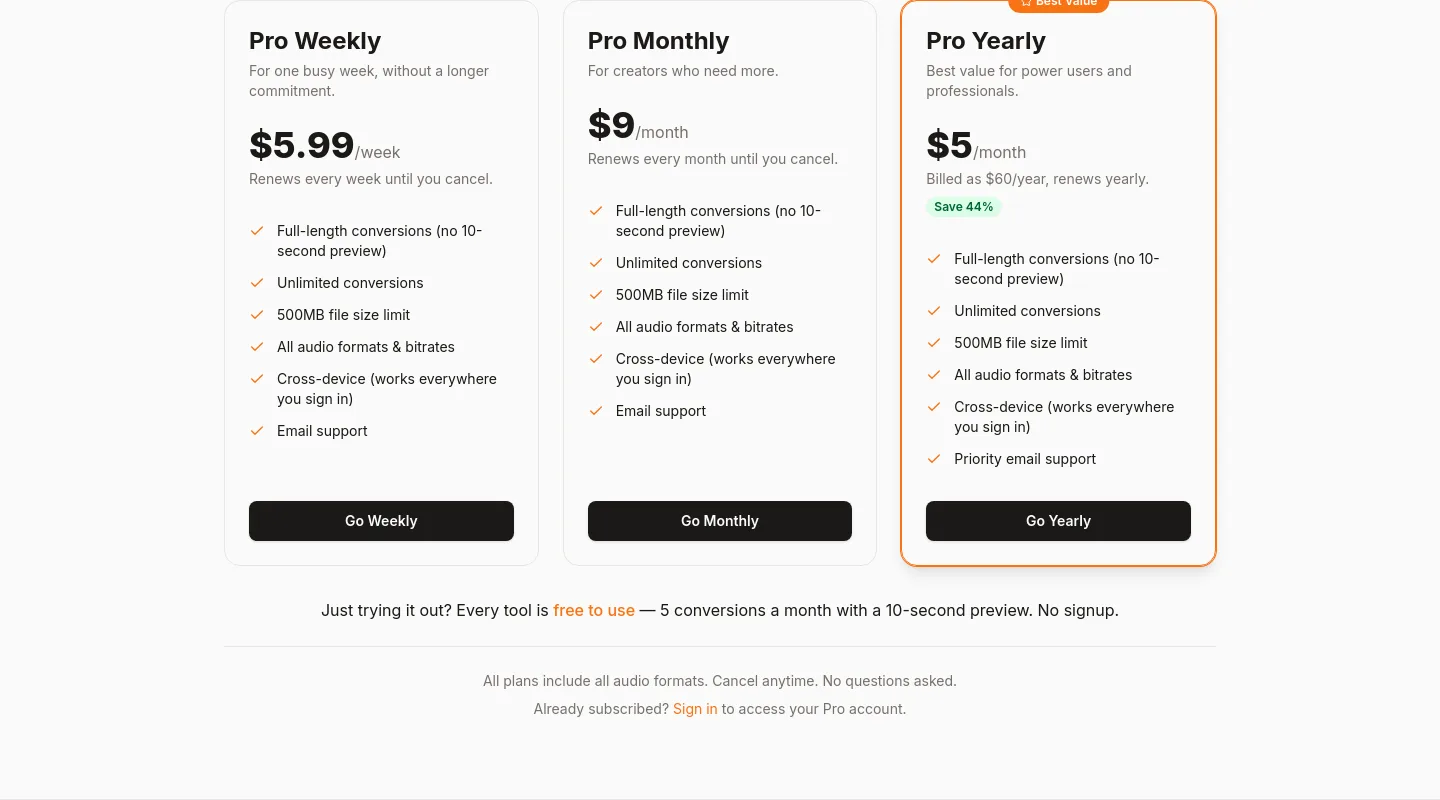 audioutils.com — Pricing