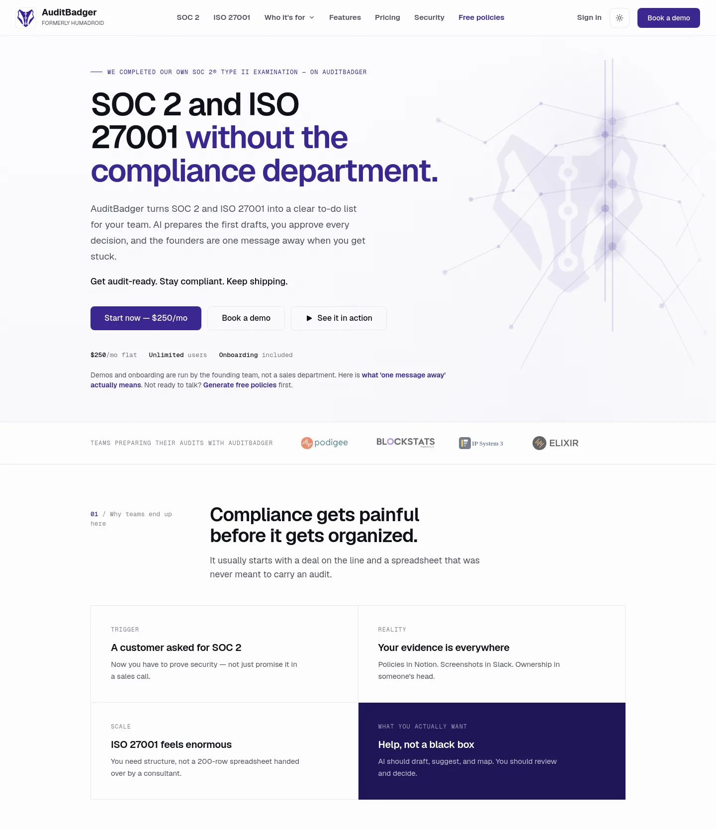 auditbadger.com — Hero + Logo Wall + Pricing + FAQ
