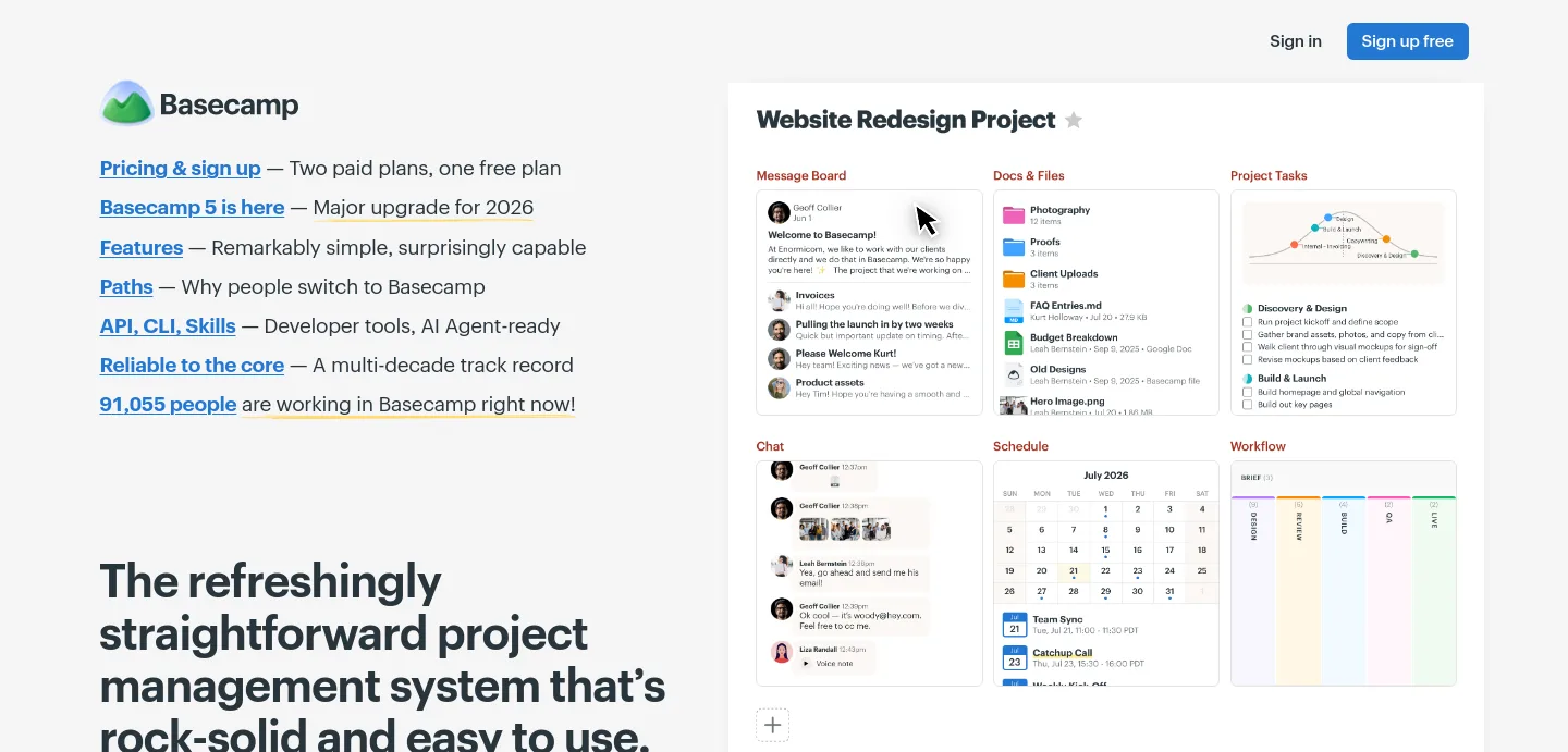 basecamp.com — Hero + Features
