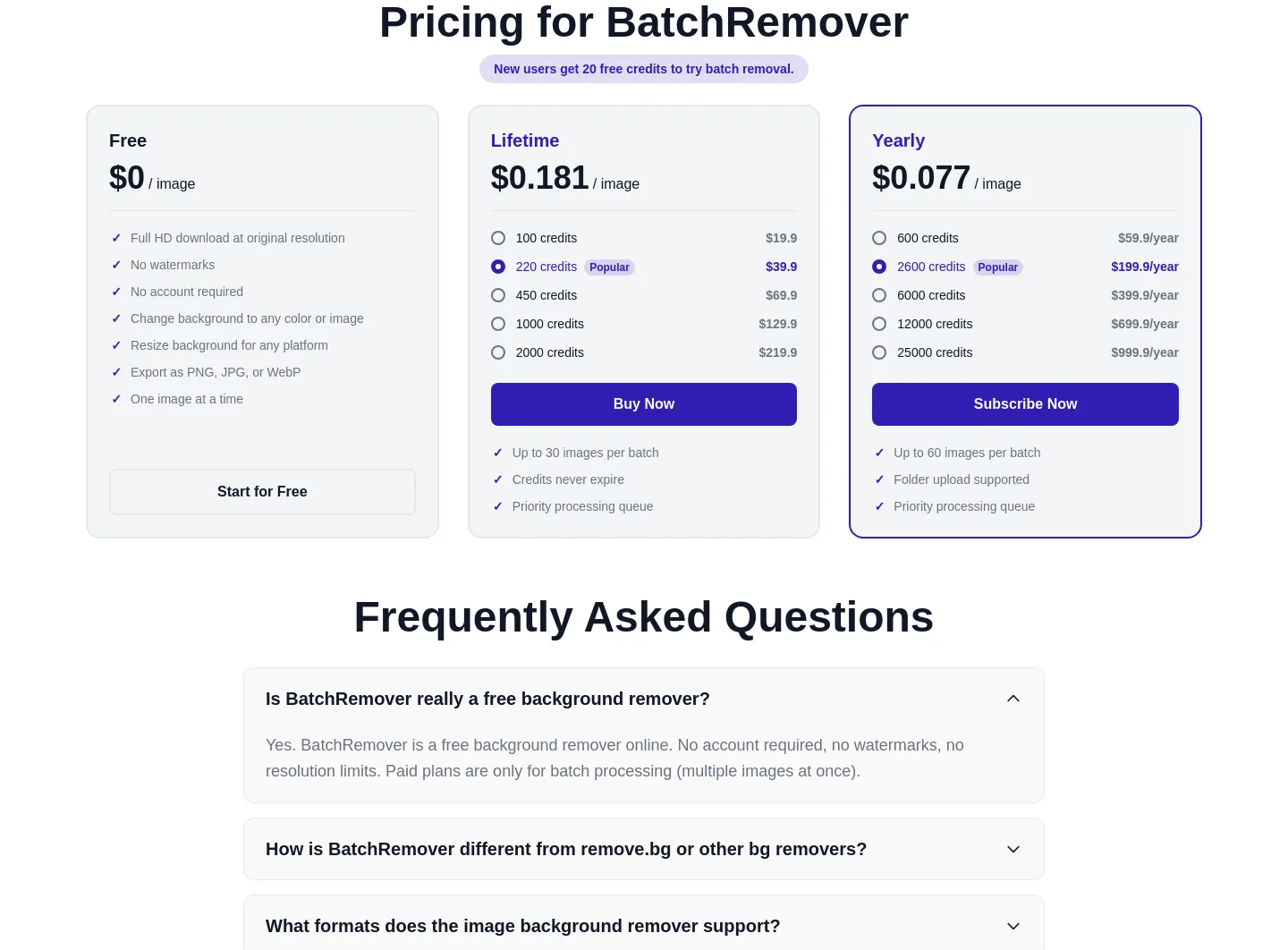 batchremover.com — Pricing