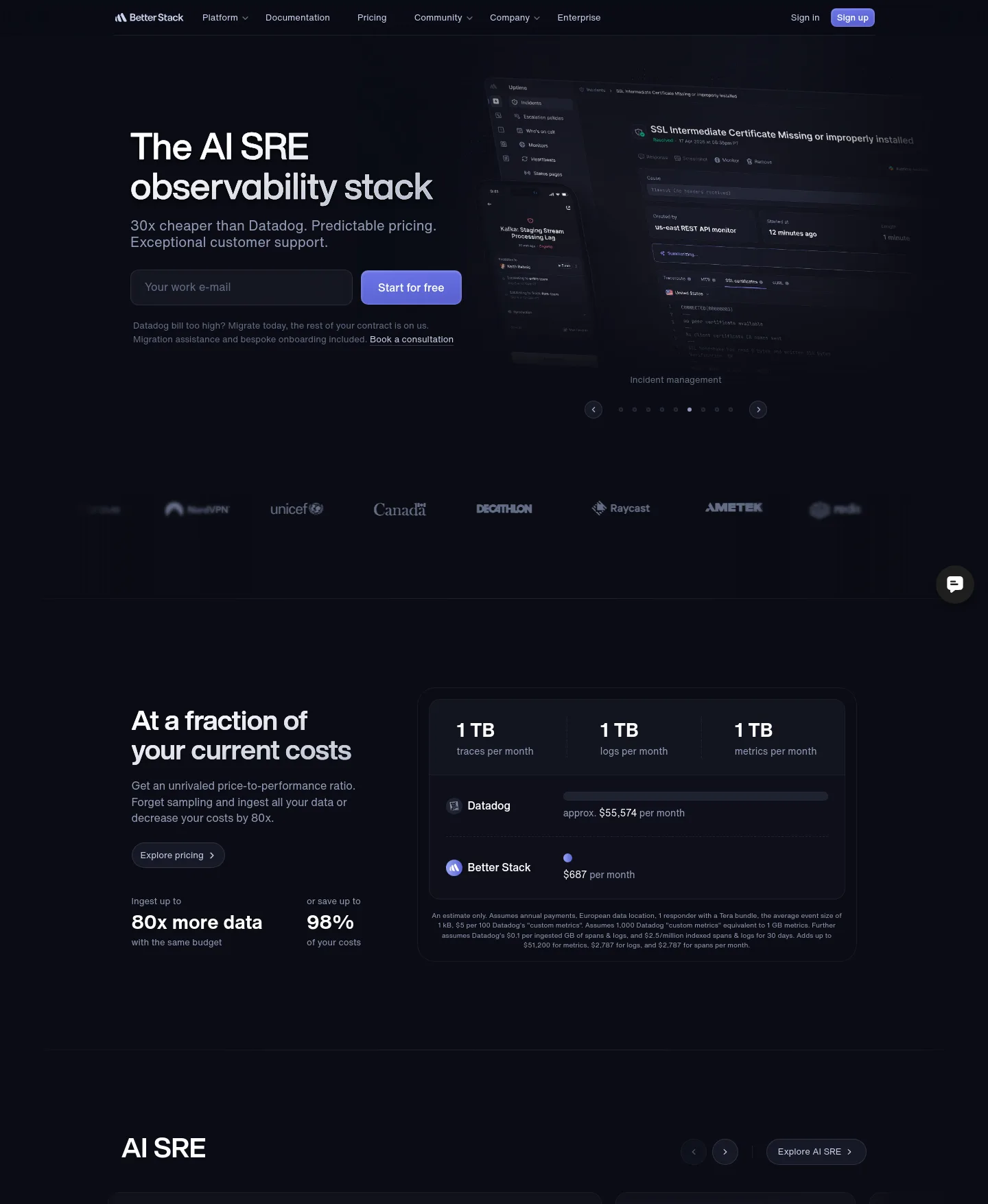 betterstack.com — Hero + Pricing