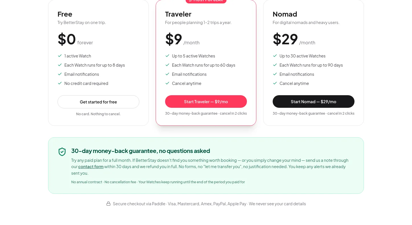 betterstay.so Pricing section