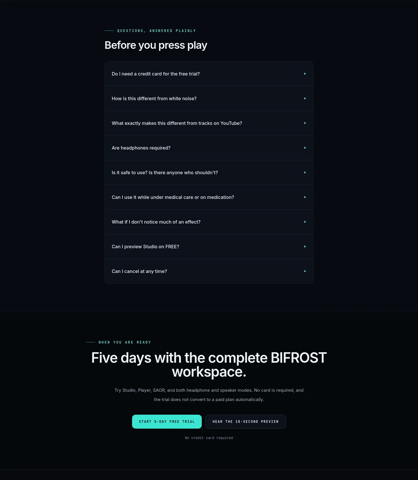 bifrostaudio.com FAQ section