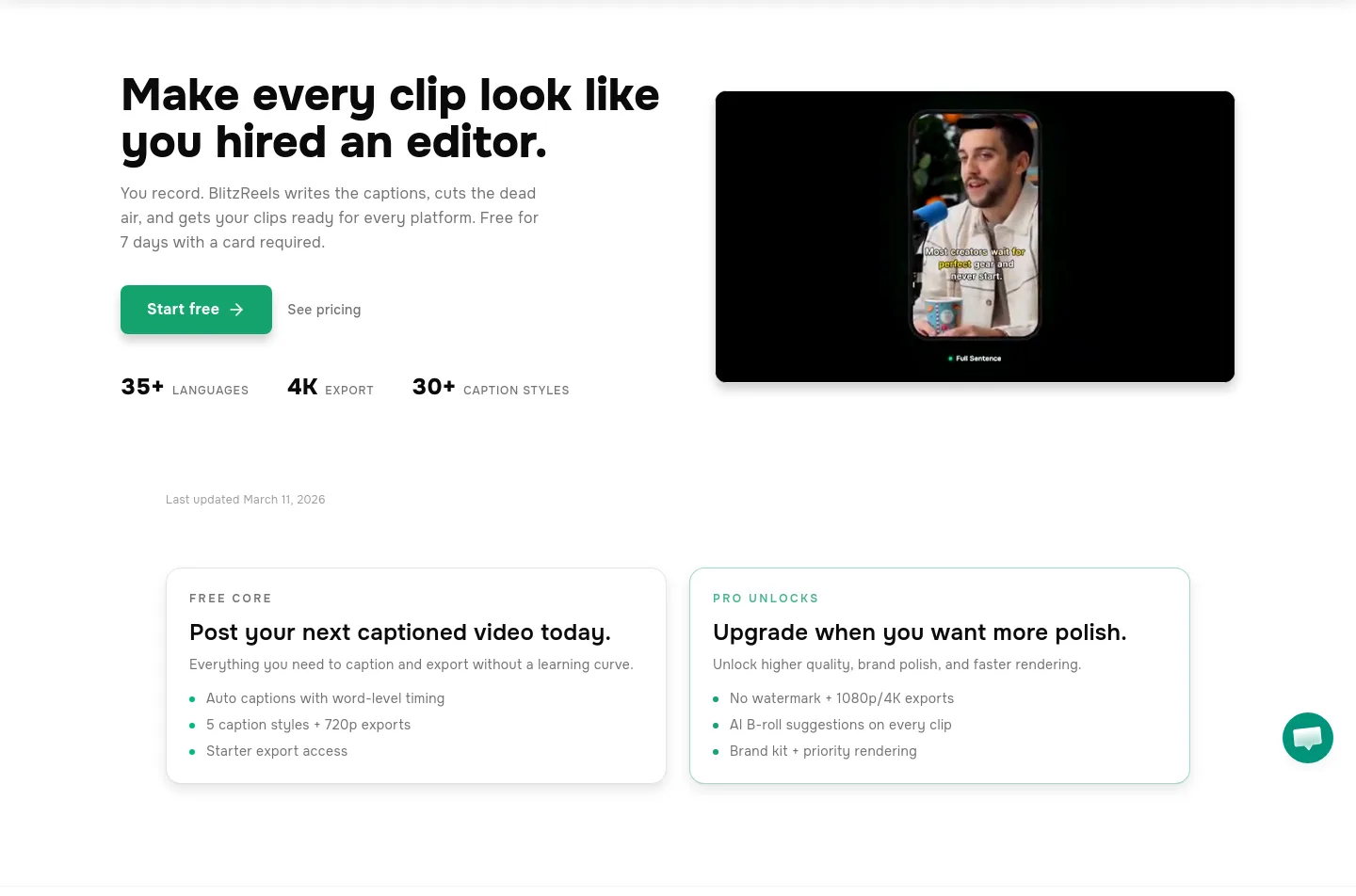 blitzreels.com Hero section