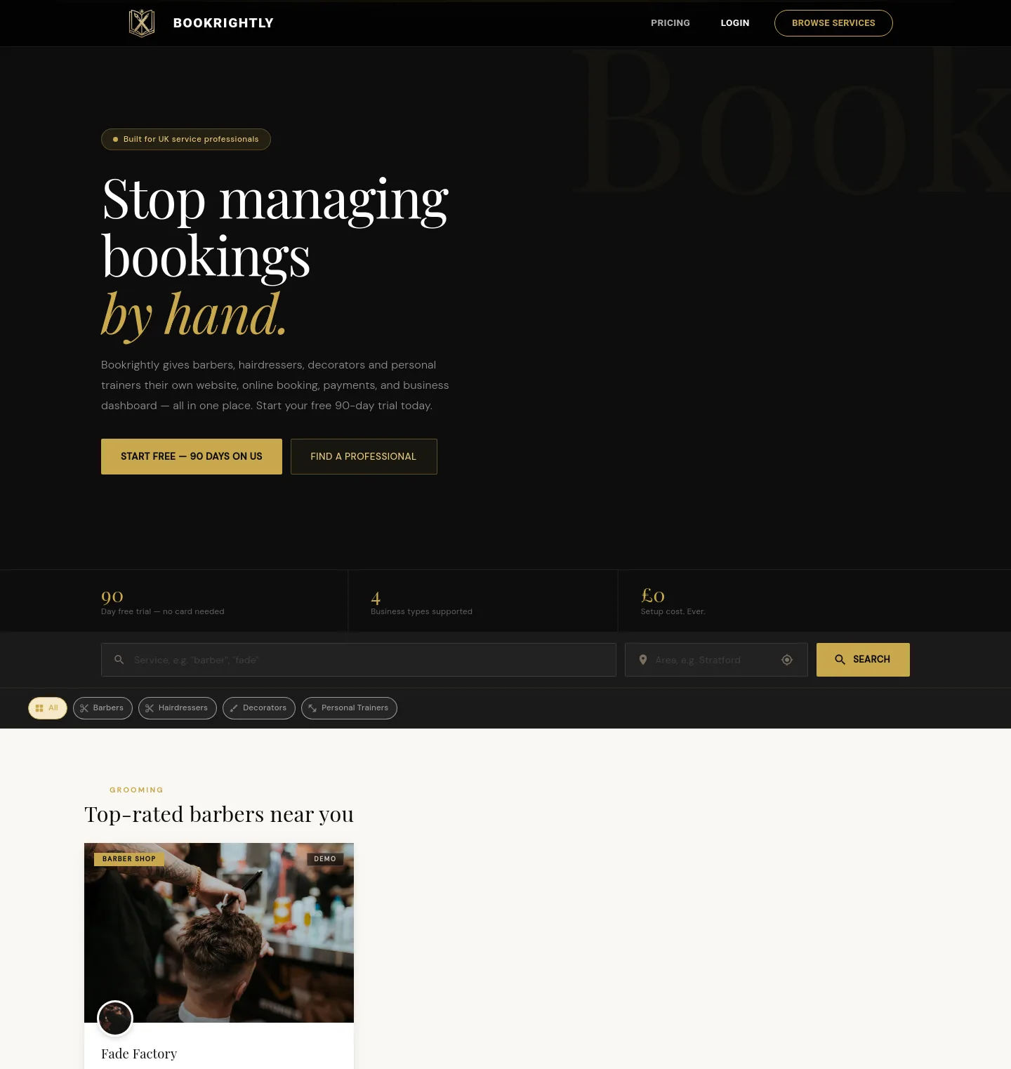 bookrightly.co.uk — Hero + Features + FAQ