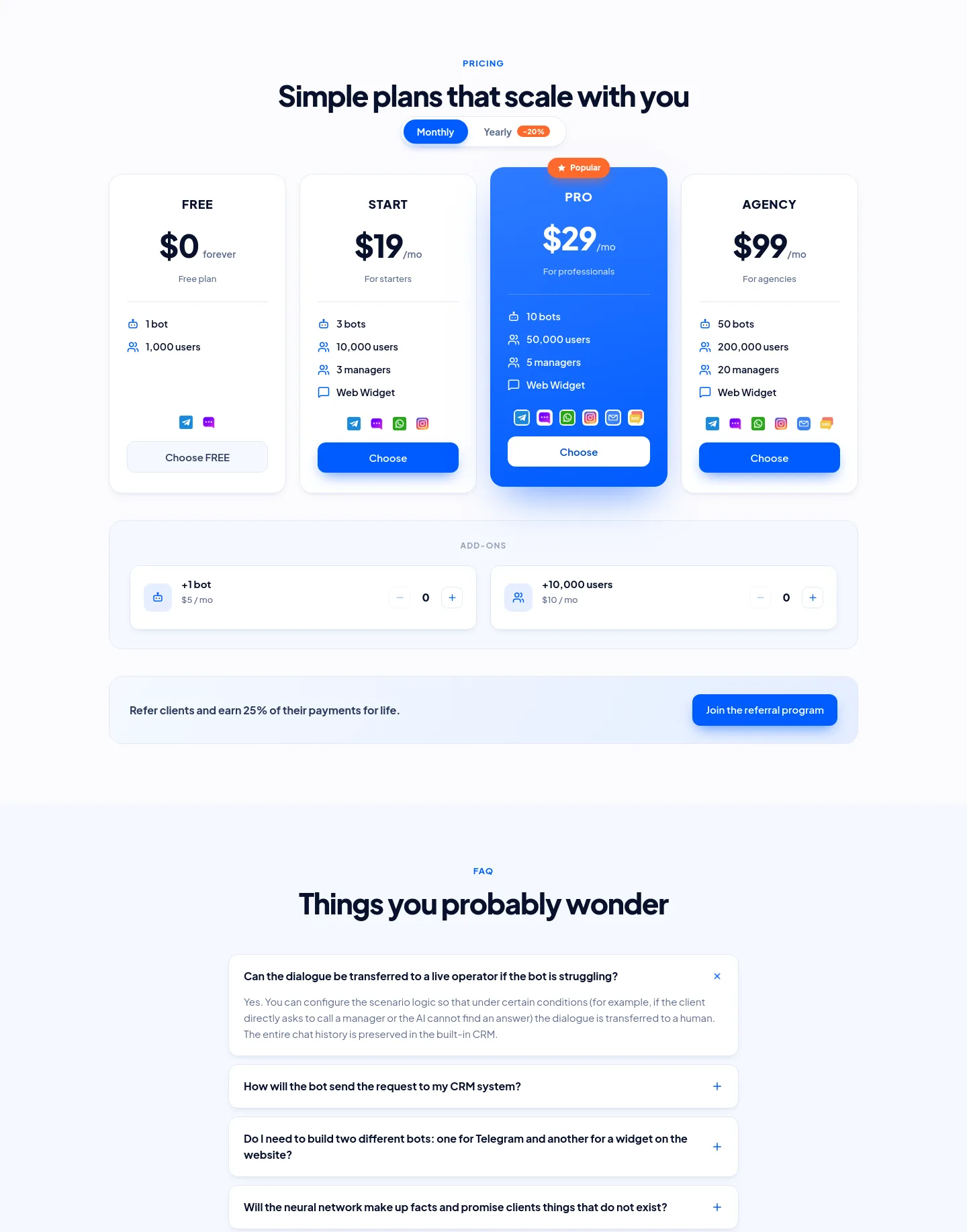 botconsole.net Pricing section