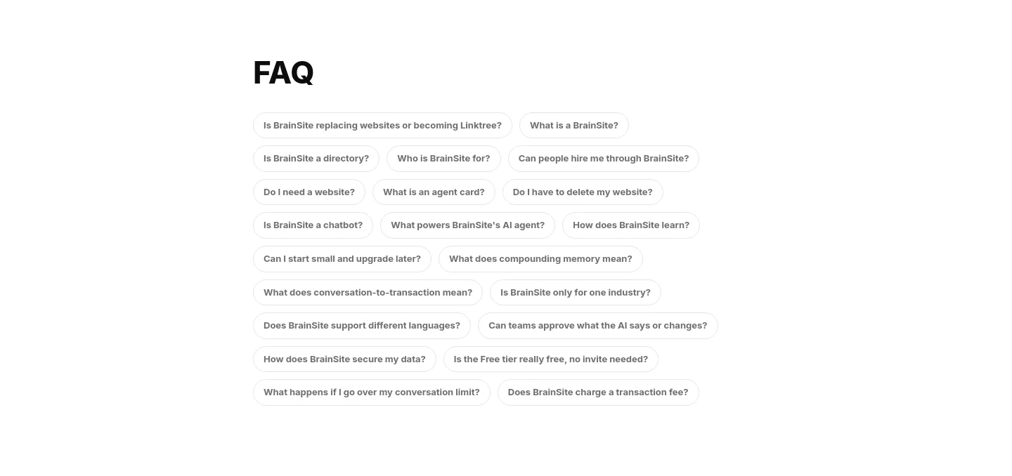 brainsite.ai FAQ section