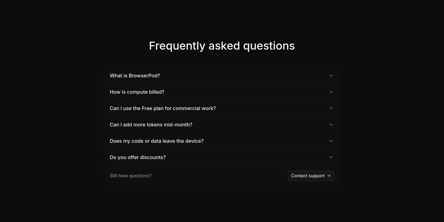 browserpod.io — FAQ