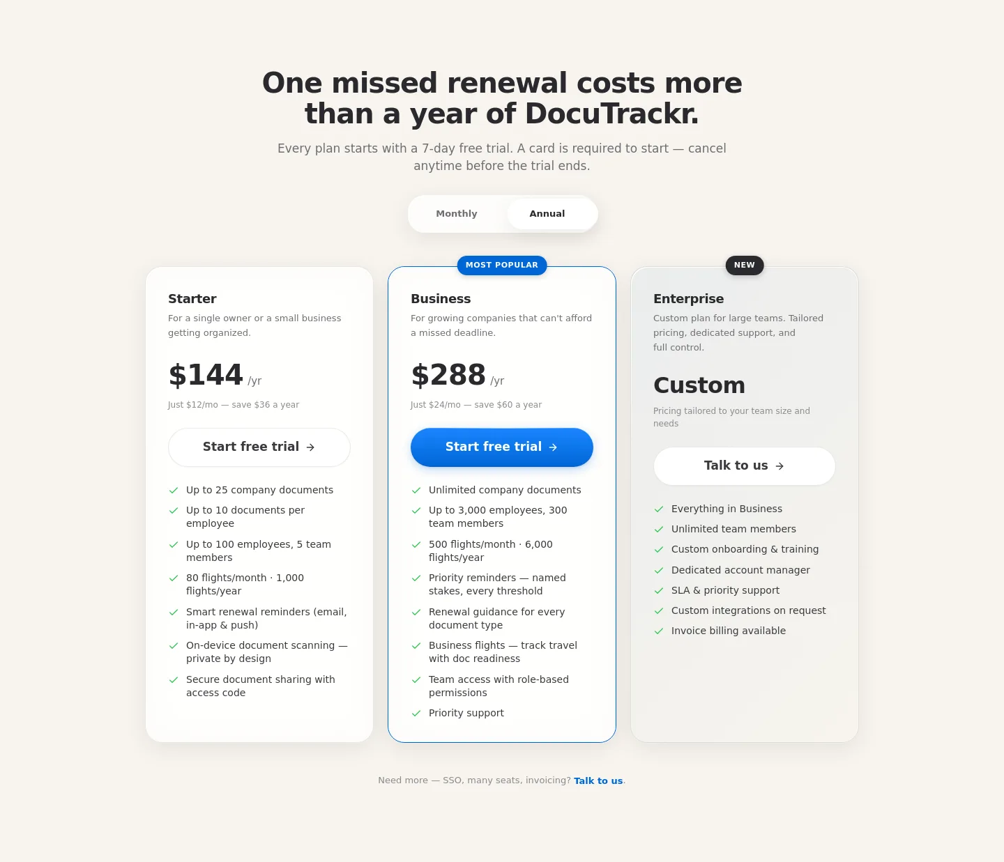 business.docutrackr.app — Pricing