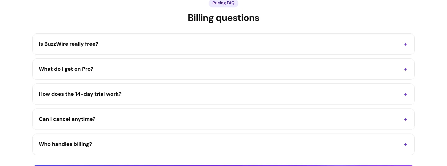 buzzwire.io FAQ section
