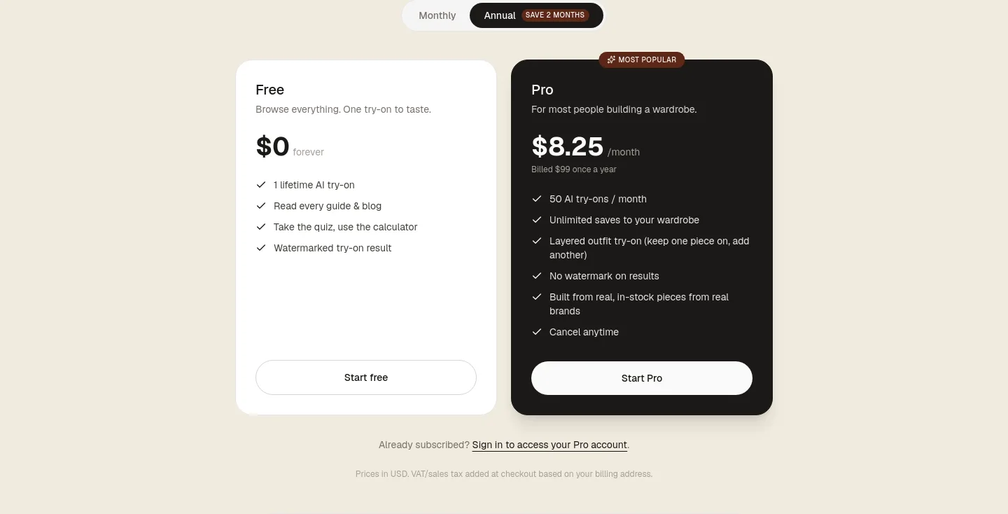 capsulewardrobe.ai — Pricing