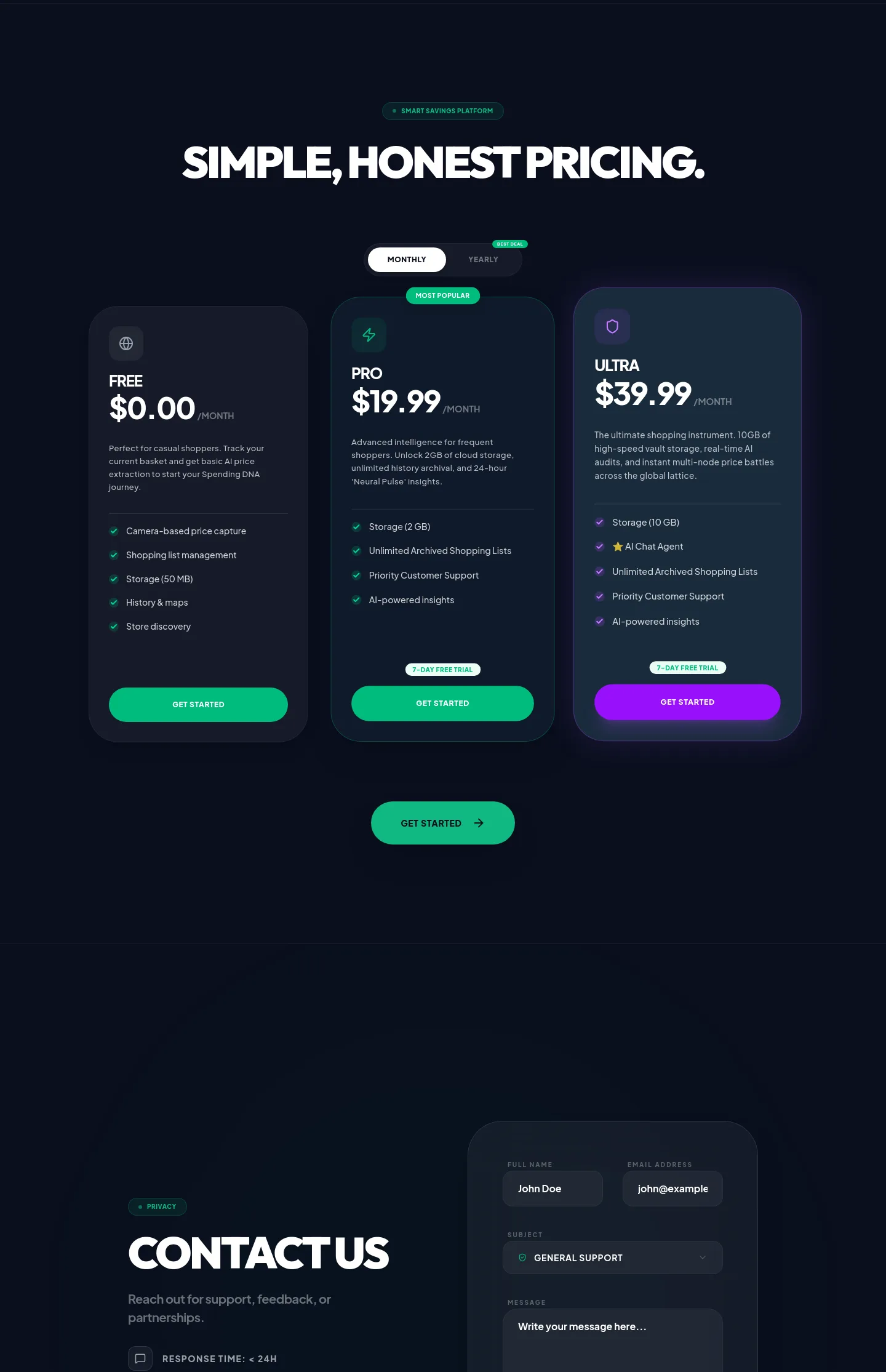 cartlens.co — a real Pricing section