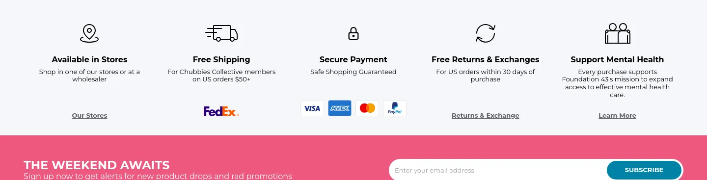 chubbiesshorts.com — Features