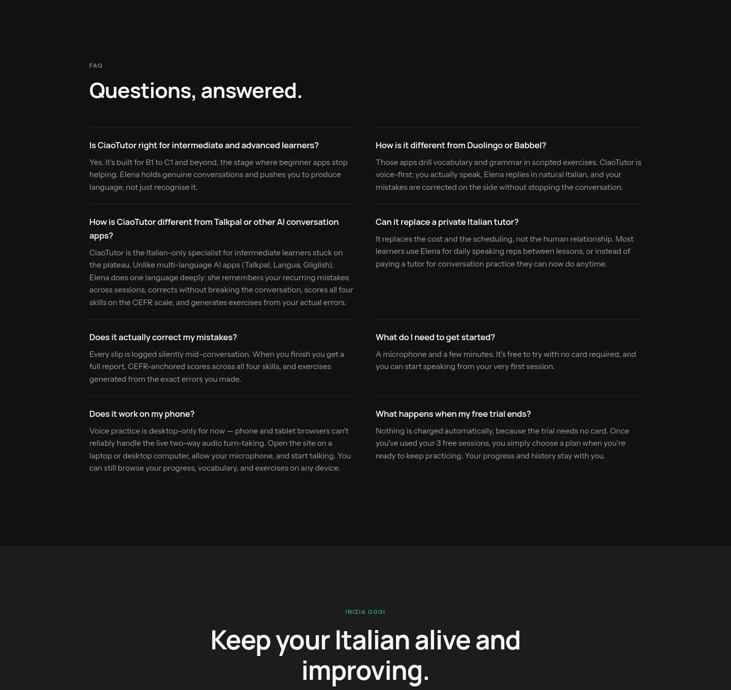 ciaotutor.com — FAQ
