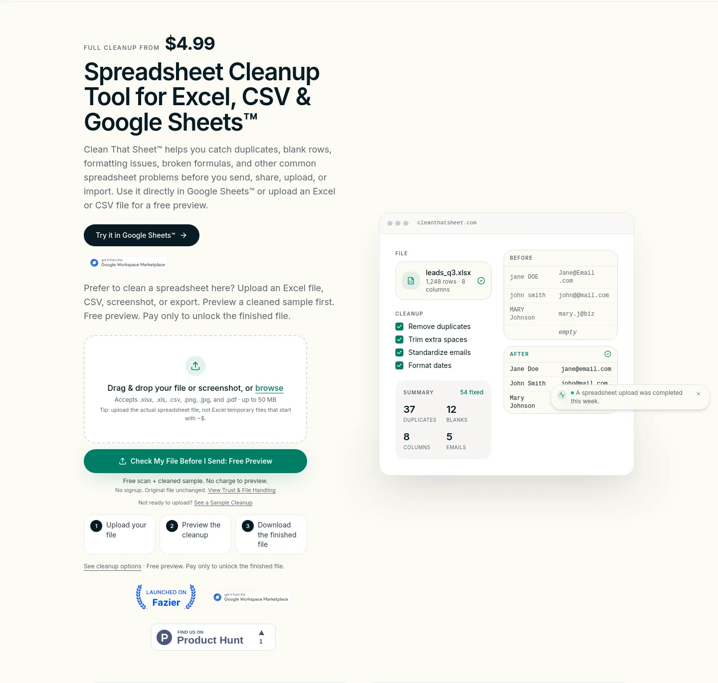 cleanthatsheet.com — a real Hero section