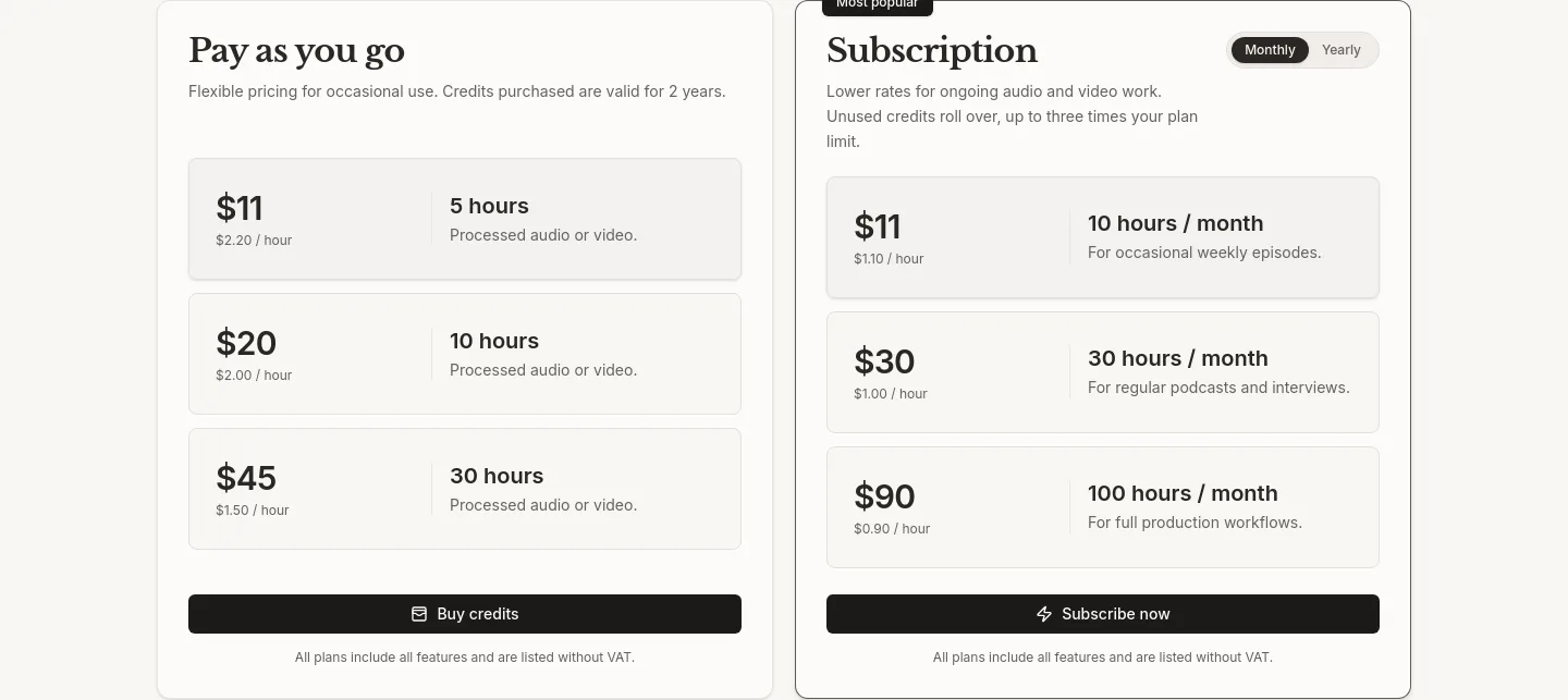 cleanvoice.app — Pricing